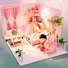 Puppenhaus mit Möbeln plus LED-Licht und staubdichtem Holzhaus-Spielzeug