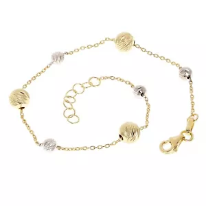 Italian 14k Two-Tone Gold Diamond Cut Ball Bead Station Bracelet 8.25" 4mm & 6mm - Picture 1 of 5