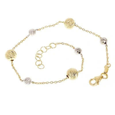 Italian 14k Two-Tone Gold Diamond Cut Ball Bead Station Bracelet 8.25" 4mm & 6mm - Image 1 of 4