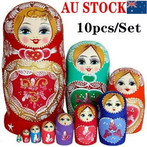 10PCS Russian Nesting Dolls Matryoshka Babushka Dolls Wooden Handmade Toy Gifts - Picture 1 of 13