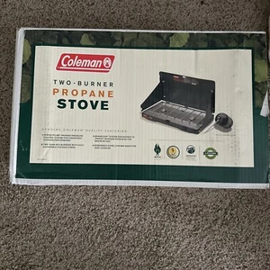 Vtg NIB Coleman Two Burner Green Propane Camping Stove W/ Windshields 5430B724 - Picture 1 of 4