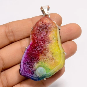 Arco Iris Solar Cuarzo Piedras Preciosas Moda Joyería Plata 925 Colgante 2.4" ARP-4654 - Imagen 1 de 3