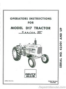 Allis Chalmers D-17 Series III Operators Manual - Picture 1 of 1