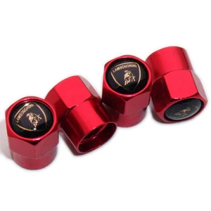 4x Hex Fit Lamborghini Car Wheels Tire Air Valve Caps Stem Dust Cover Decor Red - Picture 1 of 5