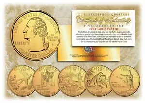2008 GOLD 24K Clad U.S Mint State Quarters Complete Set of 5 Coins with Capsules - Picture 1 of 2