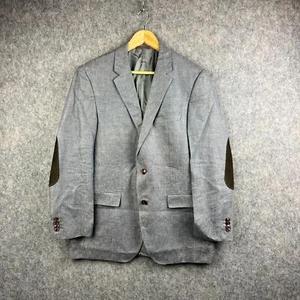 Vintage Hugo Boss Jacket Mens 42 Grey Linen Blazer Sports Coat Suede Elbow Patch - Picture 1 of 14