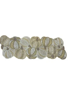 Tahari Table Perline Runner casa 13x38"" oro argento zucca Ringraziamento Nuovo con etichette - Foto 1 di 7