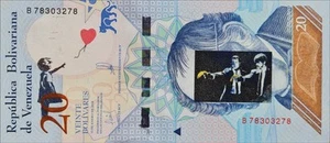 BANKSY * 20 bolívares * Billete real * Dismaland 2015 * Certificado * Sello - Imagen 1 de 10