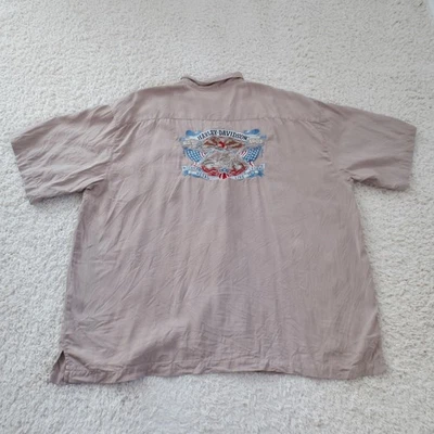 Tommy Bahama Shirt Mens 2XL Brown Silk Camp Harley Davidson Motorcycle Embroider - Image 1 of 4