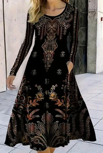 Black, Multi Print Stretch Maxi Dress Size 24/26 4XL - Picture 1 of 17