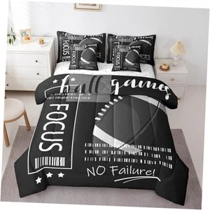 7 Piece American Football Twin Bed in a Bag,Black White Football Comforter - Picture 1 of 7