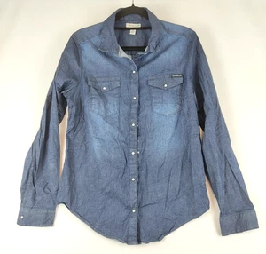 Calvin Klein Jeans Women Shirt Size S Chambray Dark Blue Long Sleeve Snap Up - Foto 1 di 10