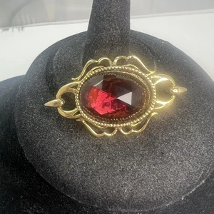 Vintage Gold Tone Purple Pink Faceted Glass Rhinestone Oval Brooch - Picture 1 of 2