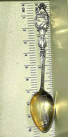 Antique Sterling Silver Spoon Boston Landmarks Library Horse Rider State House Cover