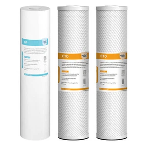 3-Stage 20"x4.5" 5 Micron Sediment CTO Carbon Block Whole House Water Filter Set - Picture 1 of 15