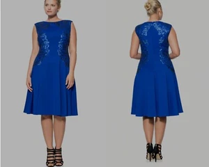 Tadashi Shoji Neoprene Paillette Embroidered Lace Sequin A-line Dress Plus Sz 3X - Picture 1 of 15