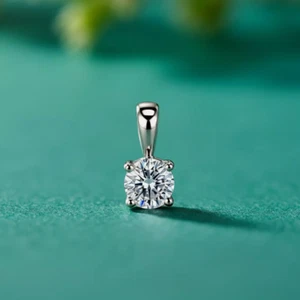 1CT EF/VS1 Solitaire Round Cut Lab Grown Diamond Pendant 14k White Gold - Picture 1 of 7