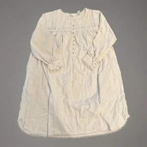 VTG Eileen West L Nightgown White Cotton Flannel Long Sleeve Missing 1 Button - Picture 1 of 20