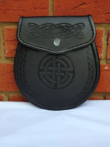 HW Celtic Knot / Embossed Cowhide Leather Scottish Kilt Sporran + Belt Set - Picture 1 of 1