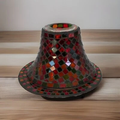 Vela Yankee vermelha, laranja e verde mosaico frasco globo sombra e parte inferior - Imagem 1 de 4