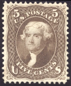 US 76 5c 1863 Thomas Jefferson PSAG cert F-VF unused part OG - Picture 1 of 3