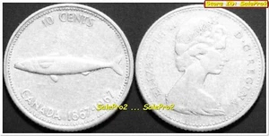 CANADA 1967 CANADIAN DIME FISH QUEEN ELIZABETH RARE KEY DATE 10 CENT SILVER COIN - Picture 1 of 2
