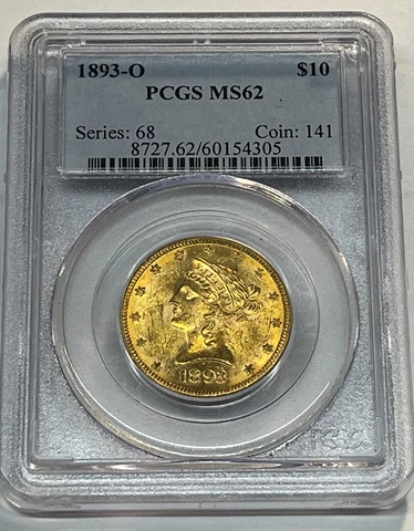 1893 O $10 Gold PCGS MS 62 Cover