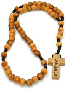 Natural Olive Wood Rosary From Blessed Jerusalem Hand Made in Holy Land Jesus - Picture 1 of 3