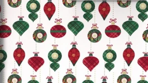 Hallmark Wrapping Paper Christmas Retro Ornaments White 35 sq ft Roll Holiday - Picture 1 of 6