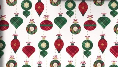 Hallmark Wrapping Paper Christmas Retro Ornaments White 35 sq ft Roll Holiday - Image 1 of 4