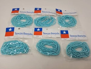 6 packs Texas Beads Turquoise Plastic Craft String Pearls 6mm Round 60" Strands - Picture 1 of 3