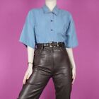 VINTAGE blue 90s Grunge Womens Ladies Silk retro Blouse Shirt Top medium 12 14