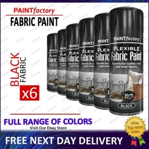 6x Black Fabric Spray Paint Aerosol Flexible Leather Vinyl Clothes Textile 200ml - Picture 1 of 1