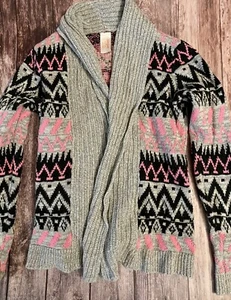 Cat & Jack Long Open Cardigan Sweater - Girls Large L 10-12 pink grey and black - Picture 1 of 3