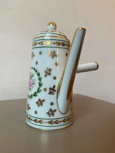 FRANCE Singer LIMOGES tete-a-tete Goldrand Paint Main Blumenmotiv Moccakanne - Bild 1 von 14