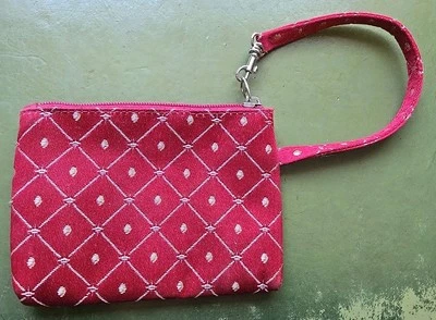 Bolso Muñequera Vintage Cartera Cremallera Rojo Borgoña 6" X 4 5/8" Lona Foto 1 de 4
