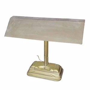 Vintage Banker's Lamp Desk Table Goldtone Metal Electric Rectangle Felt Base - Picture 1 of 11