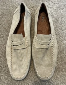 JOHNNIE-O Herren Newport Penny Loafer Schuhe Slipper Hellbraun Leder Wildleder Größe 10 - Bild 1 von 11