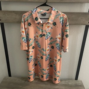 Bad Birdie Men’s Golf Shirt Polo Peach Floral Tropical Size XXL PERFECT - Picture 1 of 9
