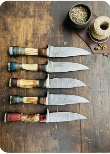 LOTE DE 5 PIEZAS, 8"" PULGADAS SKINNER Cuchillos de Caza Artesanales con Funda de Cuero Foto 1 de 4