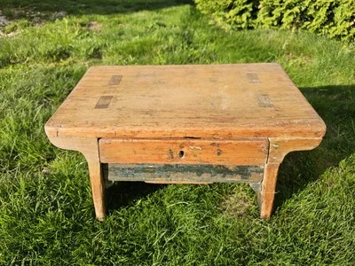 Antiguo reposapiés de mortaja pintado primitivo American Lancaster Co PA con cajón  Foto 1 de 4