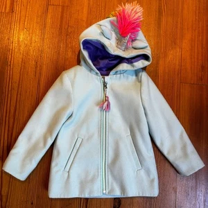 Cat & Jack light blue unicorn hooded full zip lined peacoat coat SIZE 4T - Picture 1 of 6