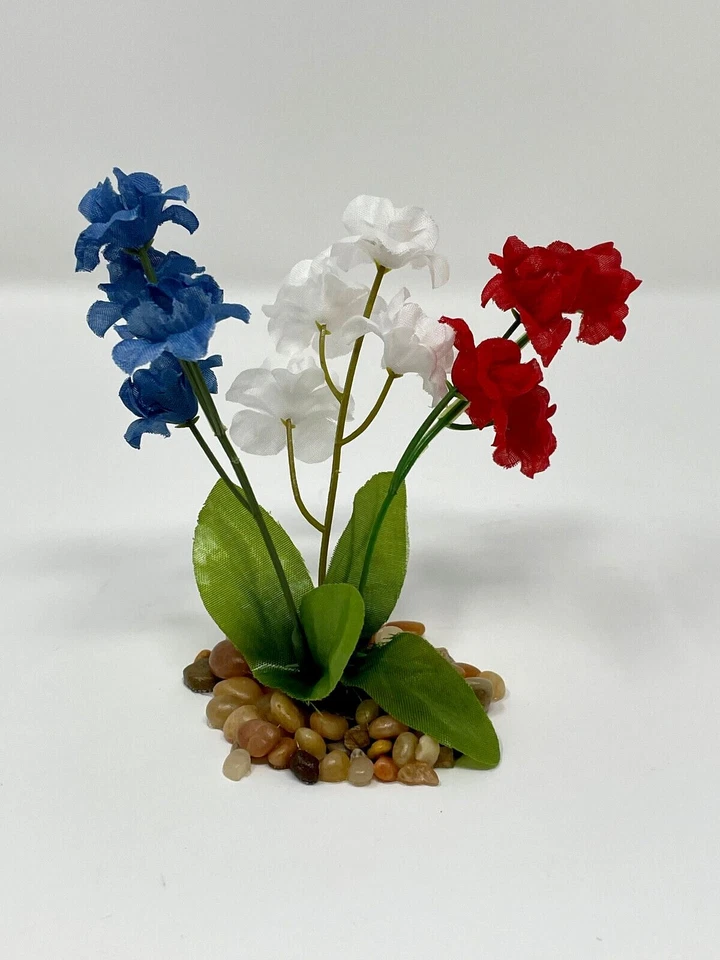 4" Rojo, Blanco y Azul MEZCLA Suave Seda Aliento Bebé Pequeña FLOR PLANTA, Piedra ba Foto 1 de 3