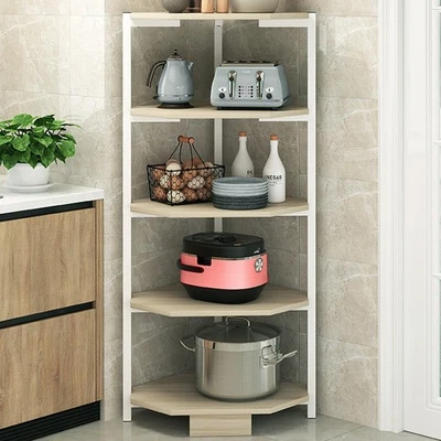 Scaffale Angolare 5 Ripiani Metallo Legno Libreria Angolo Multiuso 40x120 Bianco - Immagine 1 di 4