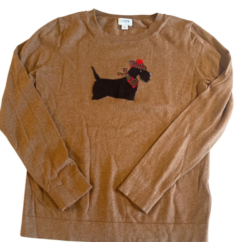 J Crew коричневый собаки шотландский красный тартан терьер Fair Isle праздник свитер размер S - Изображение 1 из 4