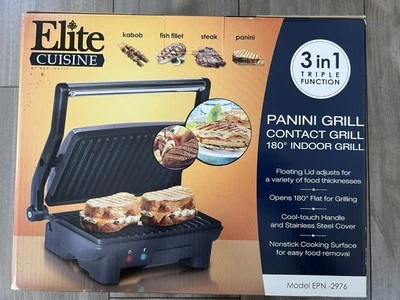 Elite Cuisine 3 en 1 Panini Prensa y Parrilla Mango Cool Touch y Cubierta de Acero Inoxidable Foto 1 de 3
