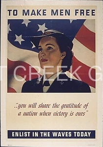 WWII Poster, "ENLIST IN THE WAVES TODAY" Art Print on 11x14" 22625 - Picture 1 of 1