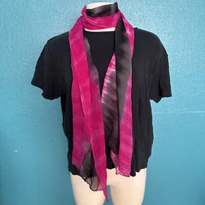 Womens Lightweight Long Scarf Black Hot Pink Striped Batik Semi Sheer Rectangle - Picture 1 of 5