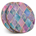 2 x Coasters - Pink Argyle Abstract Art Deco Home Gift #3051