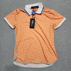 RLX Poloshirt Damen XS orange Tupfen Ralph Lauren kurzärmelig Stretch Druckknopf